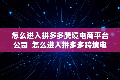 怎么进入拼多多跨境电商平台公司  怎么进入拼多多跨境电商平台公司工作