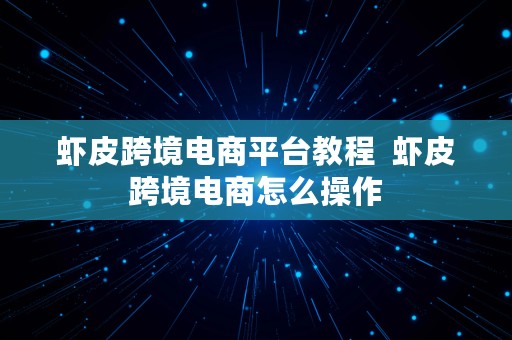 虾皮跨境电商平台教程  虾皮跨境电商怎么操作