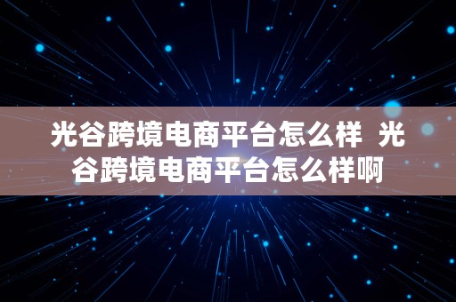 光谷跨境电商平台怎么样  光谷跨境电商平台怎么样啊