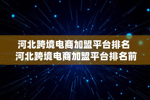 河北跨境电商加盟平台排名  河北跨境电商加盟平台排名前十