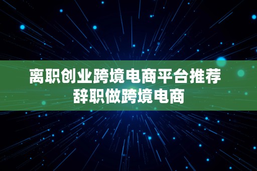 离职创业跨境电商平台推荐  辞职做跨境电商