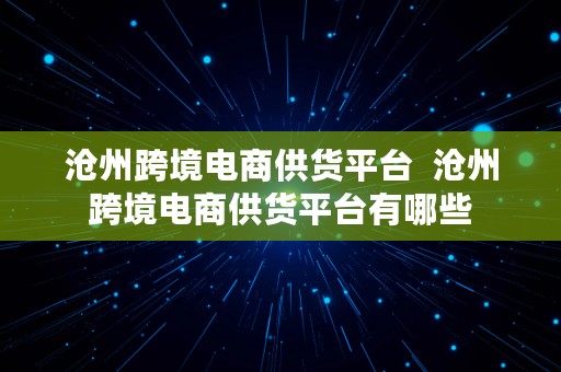 沧州跨境电商供货平台  沧州跨境电商供货平台有哪些