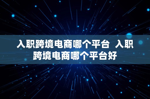 入职跨境电商哪个平台  入职跨境电商哪个平台好