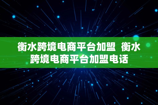 衡水跨境电商平台加盟  衡水跨境电商平台加盟电话