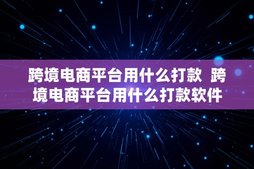 跨境电商平台用什么打款  跨境电商平台用什么打款软件