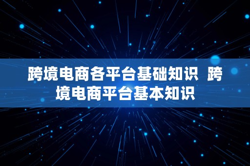 跨境电商各平台基础知识  跨境电商平台基本知识