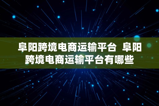 阜阳跨境电商运输平台  阜阳跨境电商运输平台有哪些