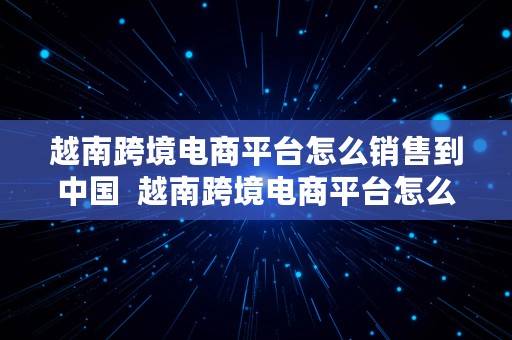 越南跨境电商平台怎么销售到中国  越南跨境电商平台怎么销售到中国的