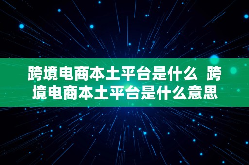 跨境电商本土平台是什么  跨境电商本土平台是什么意思