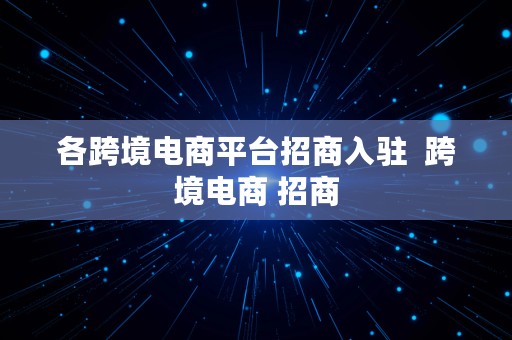 各跨境电商平台招商入驻  跨境电商 招商