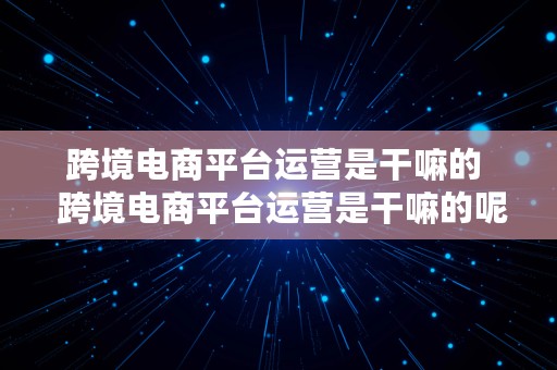 跨境电商平台运营是干嘛的  跨境电商平台运营是干嘛的呢