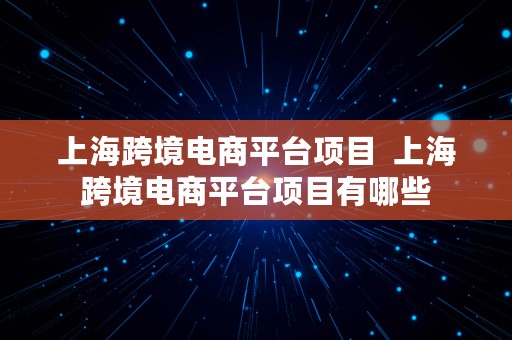 上海跨境电商平台项目  上海跨境电商平台项目有哪些