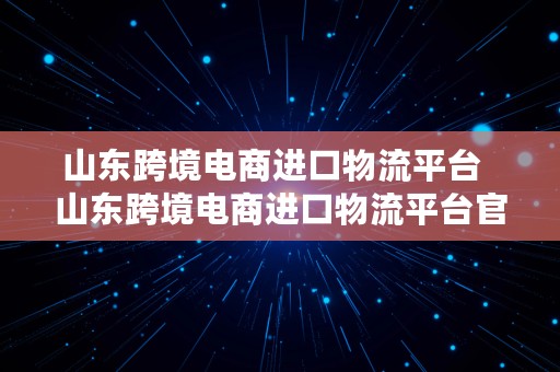 山东跨境电商进口物流平台  山东跨境电商进口物流平台官网