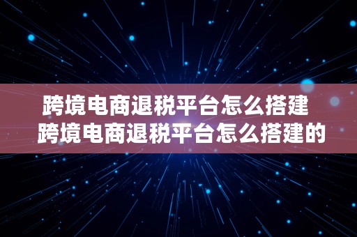 跨境电商退税平台怎么搭建  跨境电商退税平台怎么搭建的