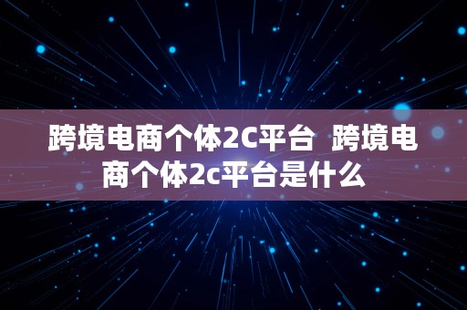 跨境电商个体2C平台  跨境电商个体2c平台是什么