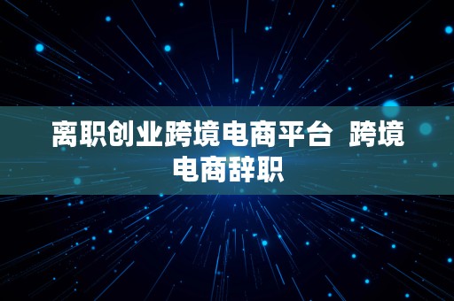 离职创业跨境电商平台  跨境电商辞职