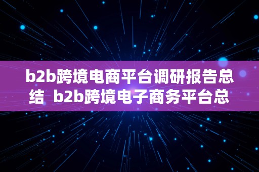 b2b跨境电商平台调研报告总结  b2b跨境电子商务平台总结