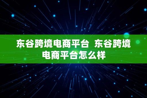 东谷跨境电商平台  东谷跨境电商平台怎么样