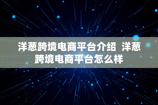 洋葱跨境电商平台介绍  洋葱跨境电商平台怎么样