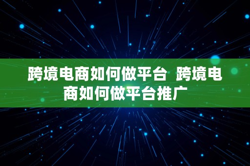 跨境电商如何做平台  跨境电商如何做平台推广