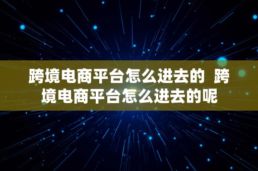 跨境电商平台怎么进去的  跨境电商平台怎么进去的呢