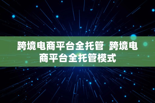 跨境电商平台全托管  跨境电商平台全托管模式