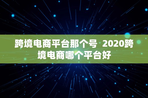 跨境电商平台那个号  2020跨境电商哪个平台好