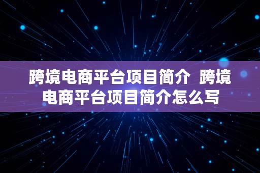 跨境电商平台项目简介  跨境电商平台项目简介怎么写