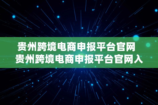 贵州跨境电商申报平台官网  贵州跨境电商申报平台官网入口