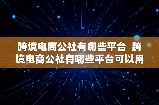 跨境电商公社有哪些平台  跨境电商公社有哪些平台可以用