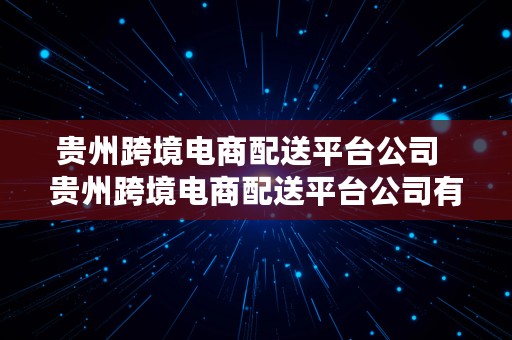 贵州跨境电商配送平台公司  贵州跨境电商配送平台公司有哪些