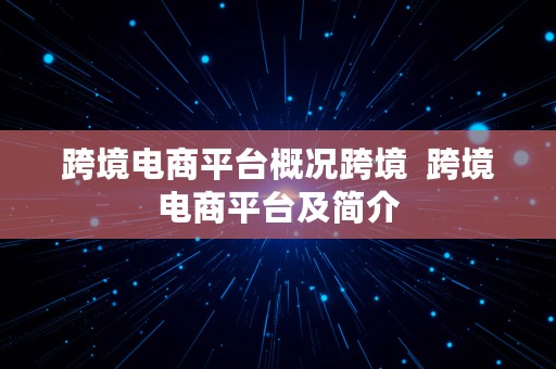 跨境电商平台概况跨境  跨境电商平台及简介