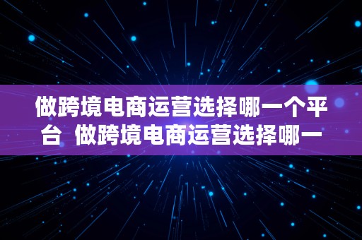 做跨境电商运营选择哪一个平台  做跨境电商运营选择哪一个平台好