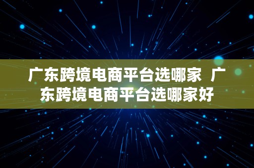 广东跨境电商平台选哪家  广东跨境电商平台选哪家好