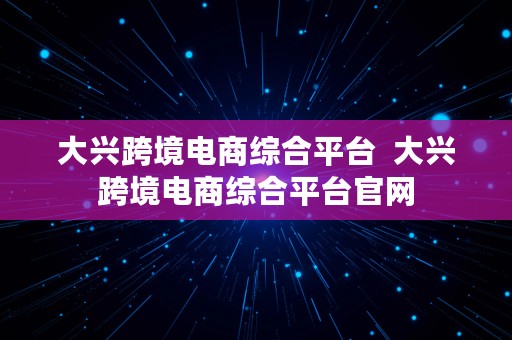 大兴跨境电商综合平台  大兴跨境电商综合平台官网