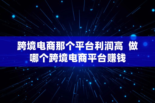 跨境电商那个平台利润高  做哪个跨境电商平台赚钱