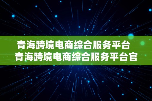 青海跨境电商综合服务平台  青海跨境电商综合服务平台官网