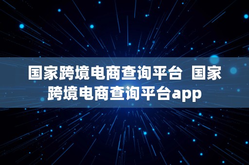 国家跨境电商查询平台  国家跨境电商查询平台app