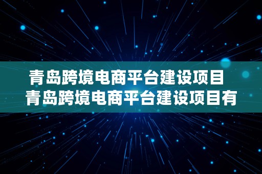 青岛跨境电商平台建设项目  青岛跨境电商平台建设项目有哪些