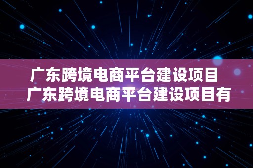 广东跨境电商平台建设项目  广东跨境电商平台建设项目有哪些