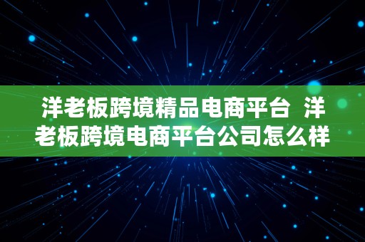 洋老板跨境精品电商平台  洋老板跨境电商平台公司怎么样