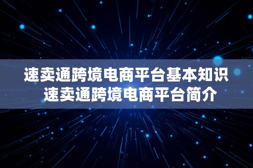 速卖通跨境电商平台基本知识  速卖通跨境电商平台简介