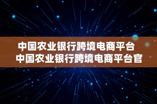 中国农业银行跨境电商平台  中国农业银行跨境电商平台官网