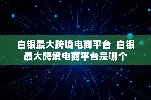 白银最大跨境电商平台  白银最大跨境电商平台是哪个