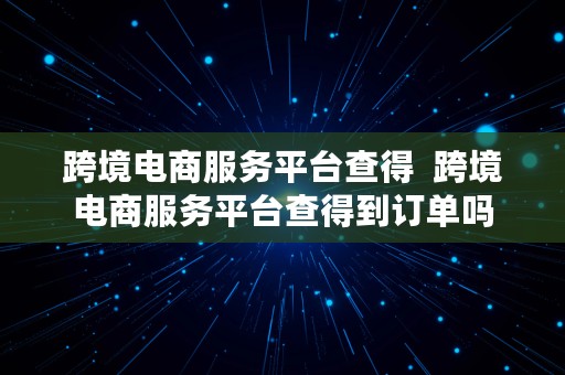 跨境电商服务平台查得  跨境电商服务平台查得到订单吗