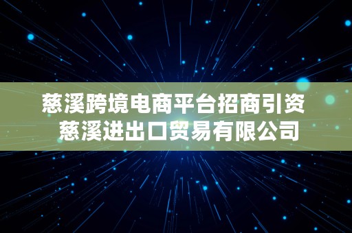 慈溪跨境电商平台招商引资  慈溪进出口贸易有限公司