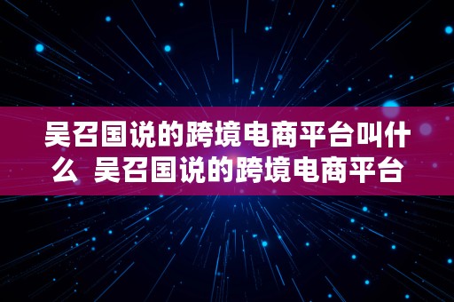 吴召国说的跨境电商平台叫什么  吴召国说的跨境电商平台叫什么名字