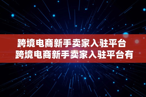 跨境电商新手卖家入驻平台  跨境电商新手卖家入驻平台有哪些