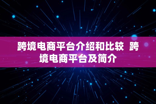 跨境电商平台介绍和比较  跨境电商平台及简介