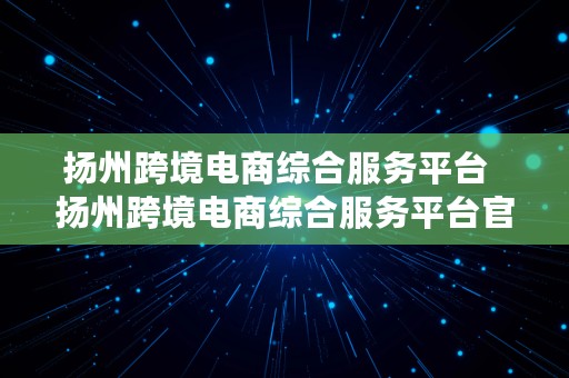 扬州跨境电商综合服务平台  扬州跨境电商综合服务平台官网